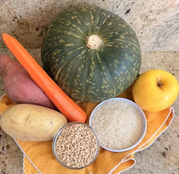 earth foods squash carrot root vegetables rice